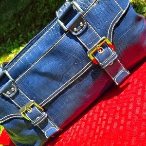 WORTHINGTON Crocodile Blue Leather Shoulder Baguette. EUC